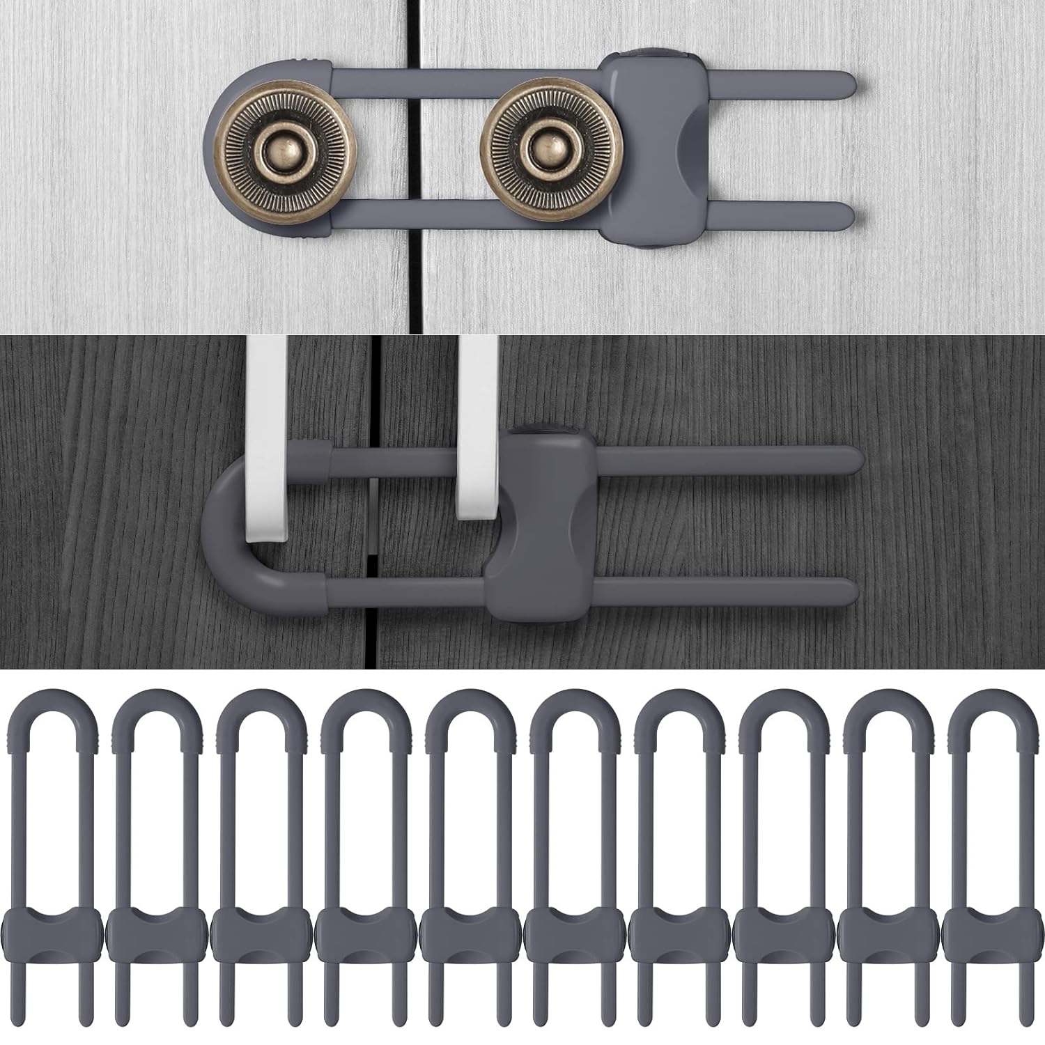 230816014655073_1 10 Pieces Cabinet Locks for Babies, U-Shaped Proofing Drawers Safety Child Locks Adjustable, Easy to Use Childproof Latch for Knob Handle on Kitchen Door Storage Cupboard Closet Dresser (White) - Image 1